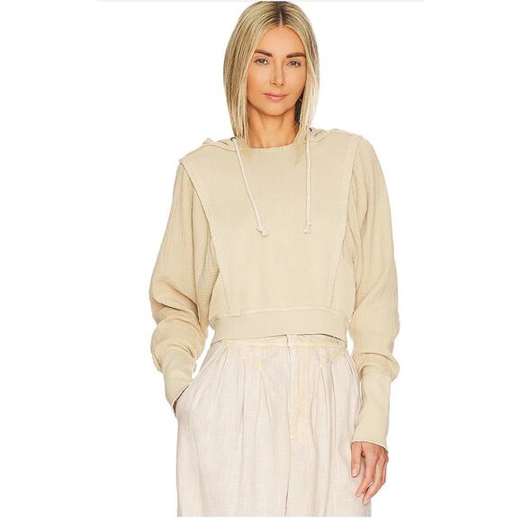 Free People Tops - Free People Love Letter Long Sleeve Tan Pullover Hoodie Size XS